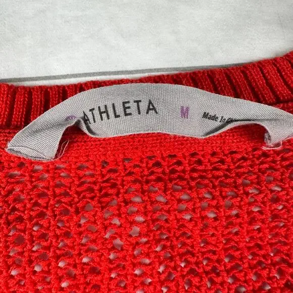 Athleta Sweater Womens Medium Red Mesh Open Knit Nylon Classic Stretch Crew Neck - Picture 4 of 8